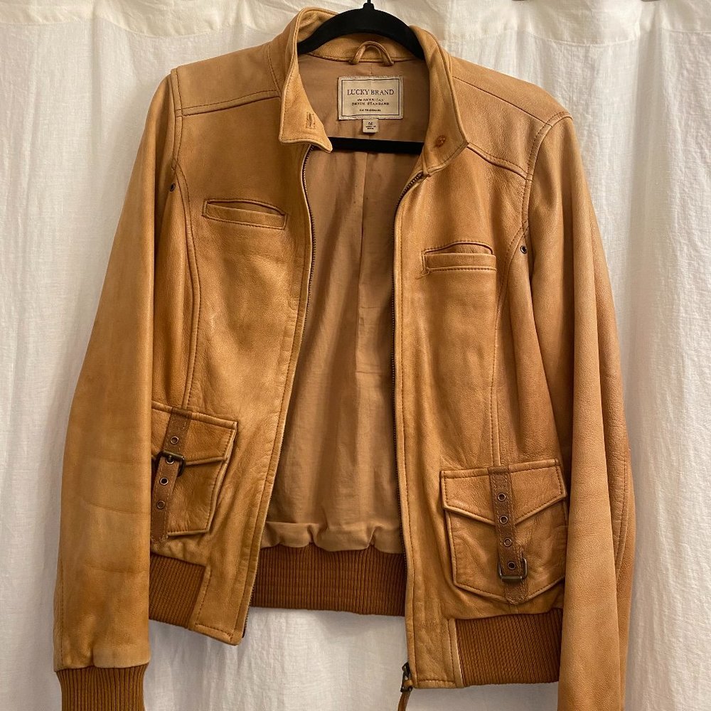 Lucky Brand tan calfskin leather jacket, Women's, Medium